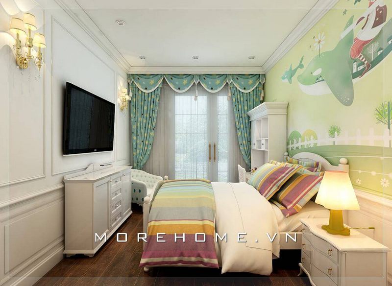 Để tạo nên một không gian thân thiện và nhẹ nhàng cho phòng ngủ của bé trai, hãy trang trí nội thất theo phong cách tân cổ điển.